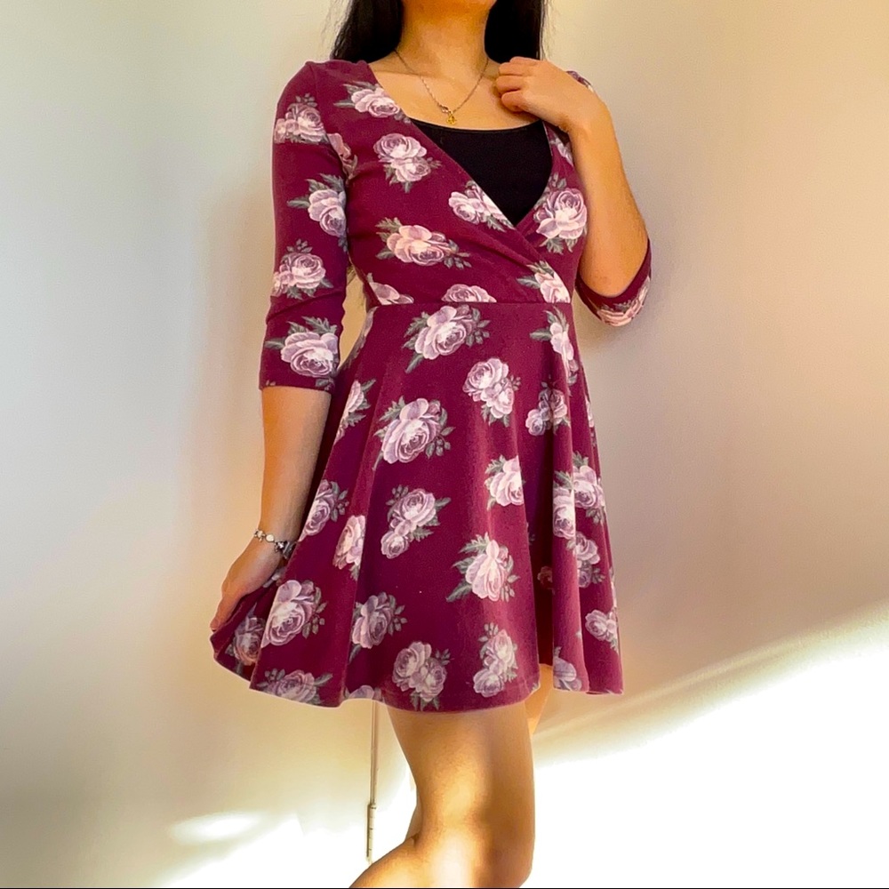 3/4 sleeve Floral Skater Dress